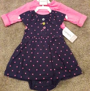 Dark blue dress with pink polka dots